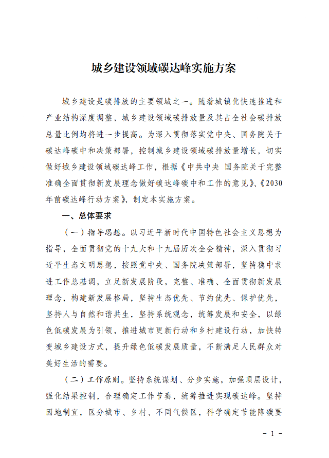 住房和城鄉(xiāng)建設(shè)部　國家發(fā)展改革委關(guān)于_印發(fā)城鄉(xiāng)建設(shè)領(lǐng)域碳達(dá)峰實(shí)施方案的通知
