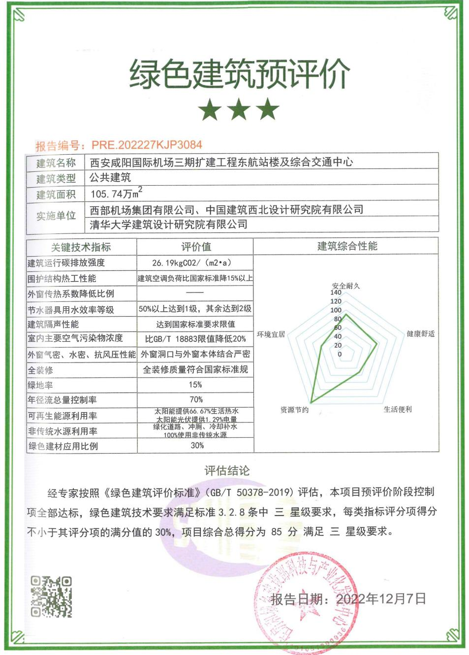 西安咸陽國際機(jī)場三期擴(kuò)建工程東航站樓及綜合交通中心項(xiàng)目通過國家三星級綠色建筑預(yù)評價